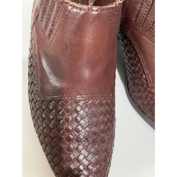 Vintage Brown Leather Slip-On Loafers With Woven Detail & Low Heel Size 7M - Picture 3 of 15